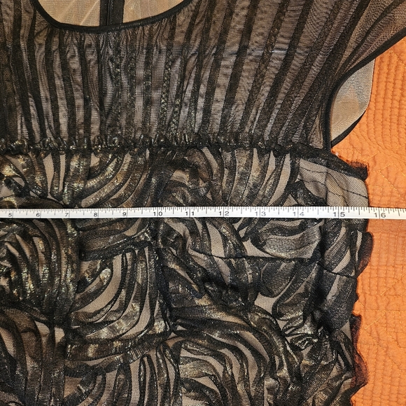 Tadashi Shoji Floral Black Gold Midi Cocktail Dress Size 6 - Picture 7 of 13